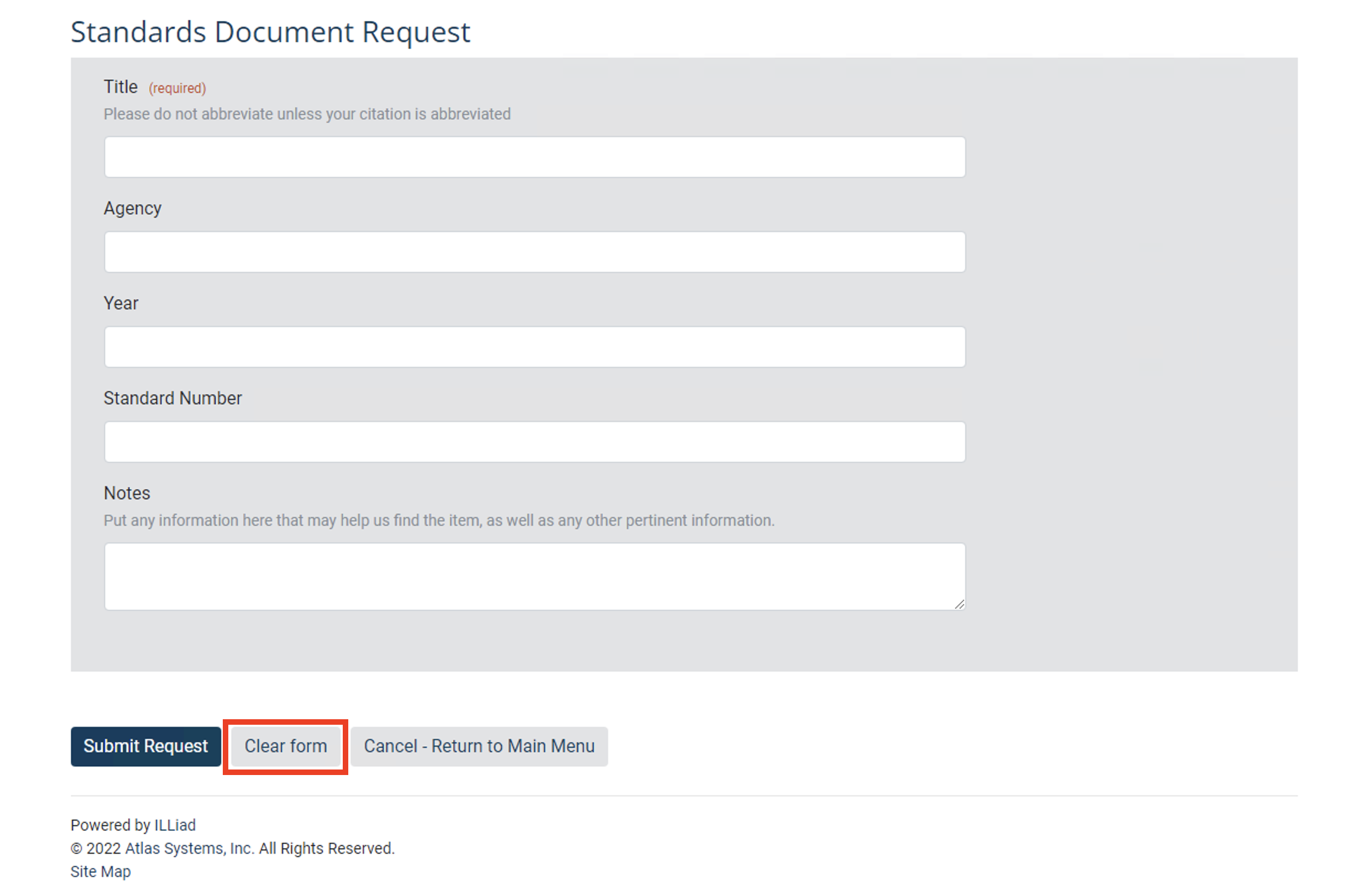 Clear Form Button – Atlas Systems