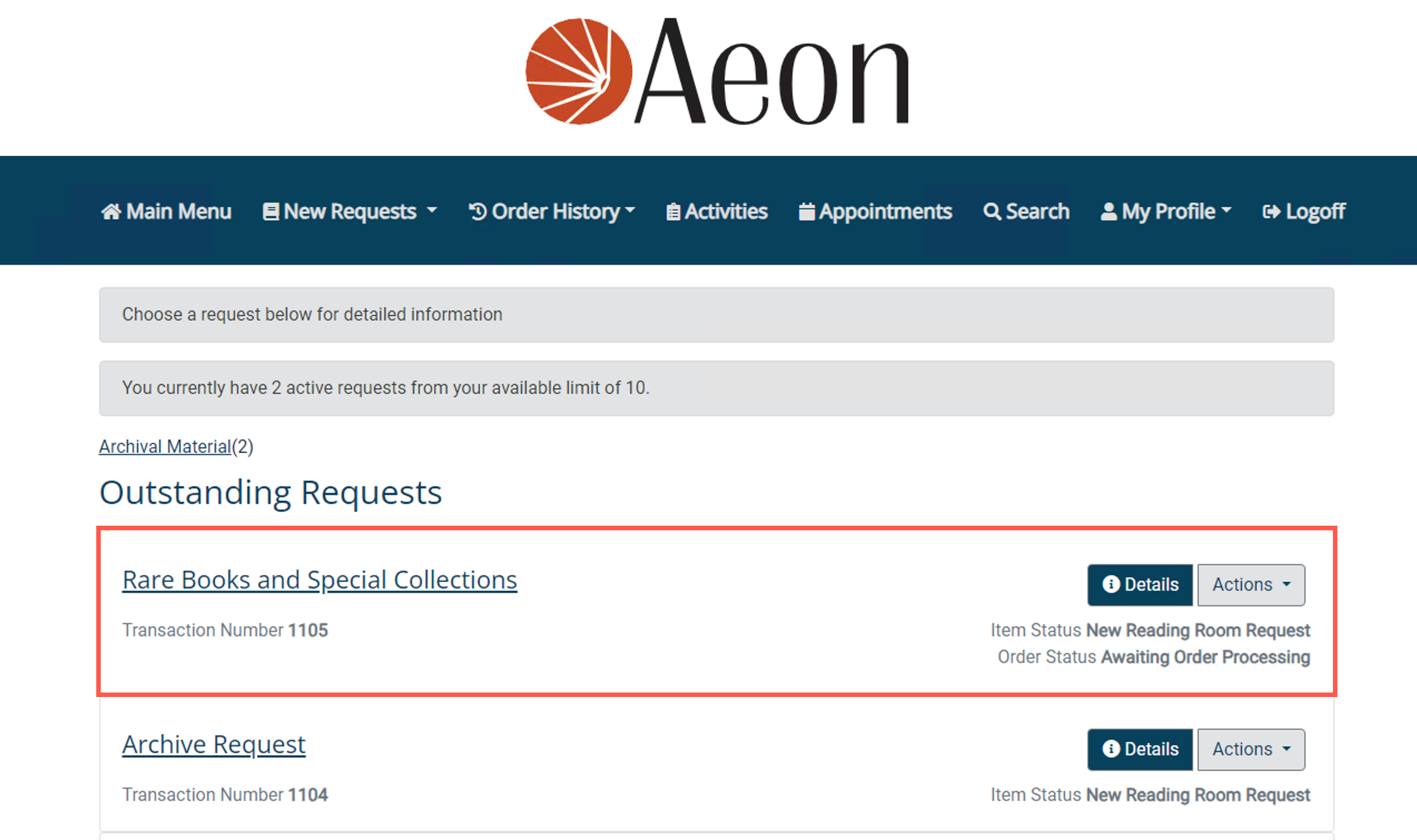 Outstanding Request list