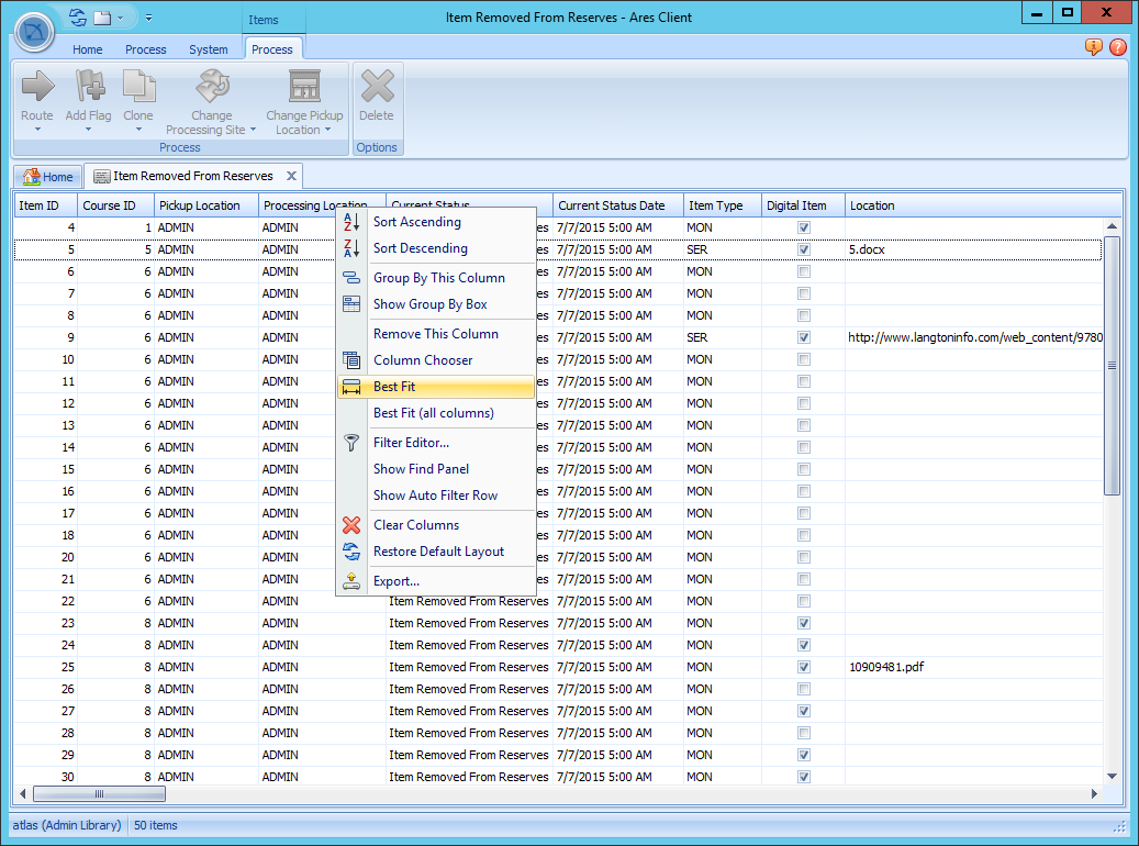 Adjusting Columns Atlas Systems