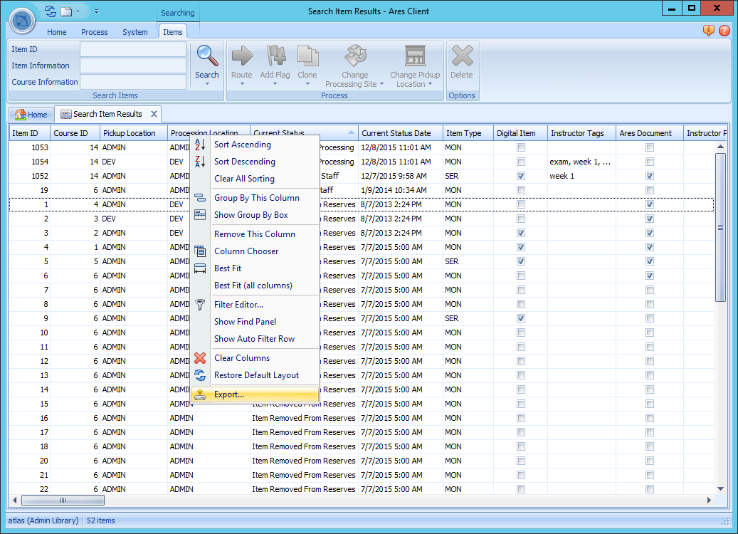 sqlitemanager exporting search results